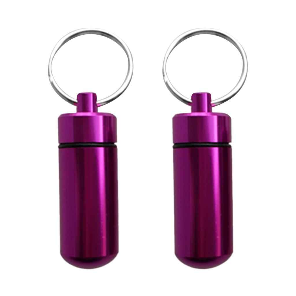 2pcs High Quality Aluminium Waterproof Key Ring Container Pill Storage Box Case Purple