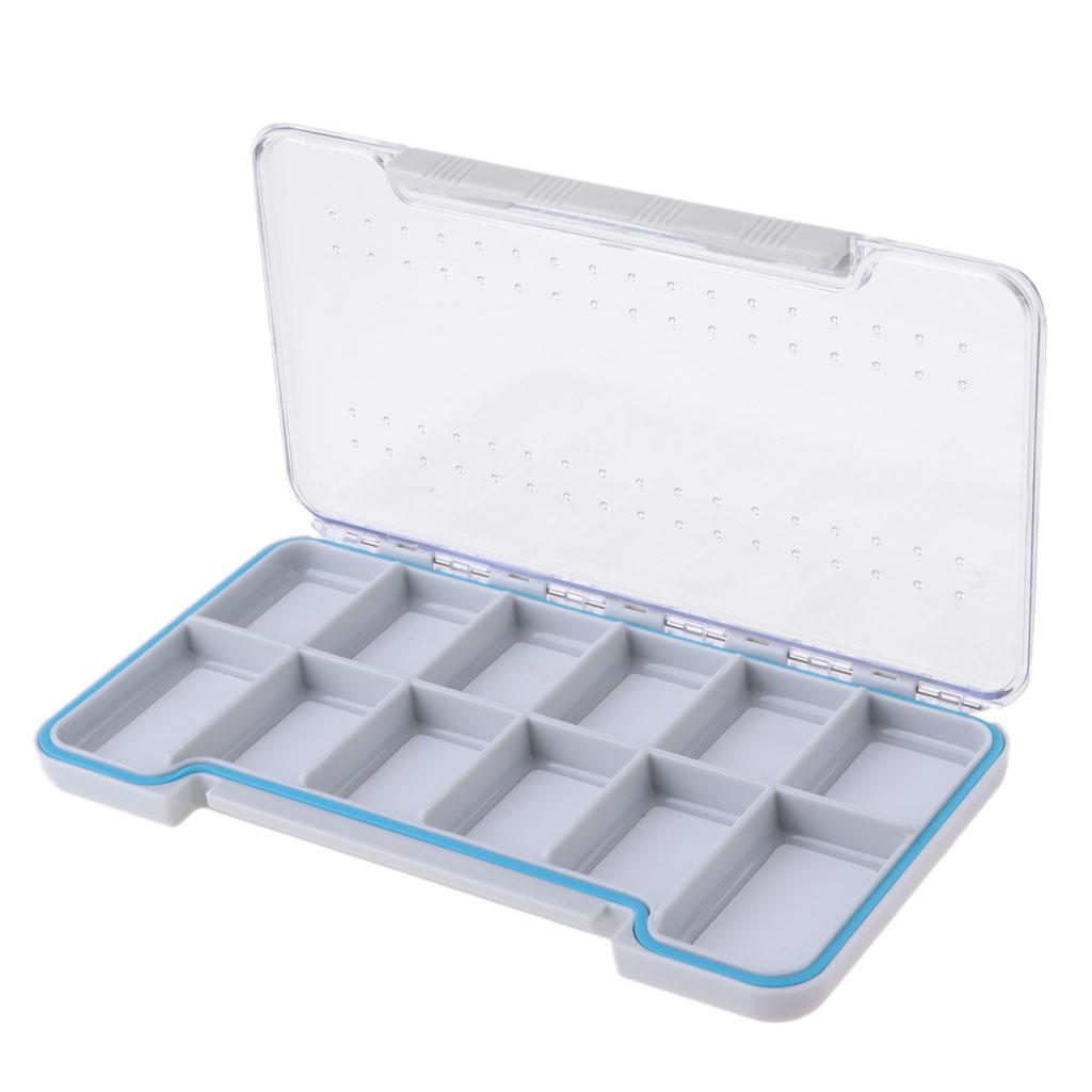 Slim Waterproof Fly Fishing Tackle Box Flies Case Storage 12 Compartments