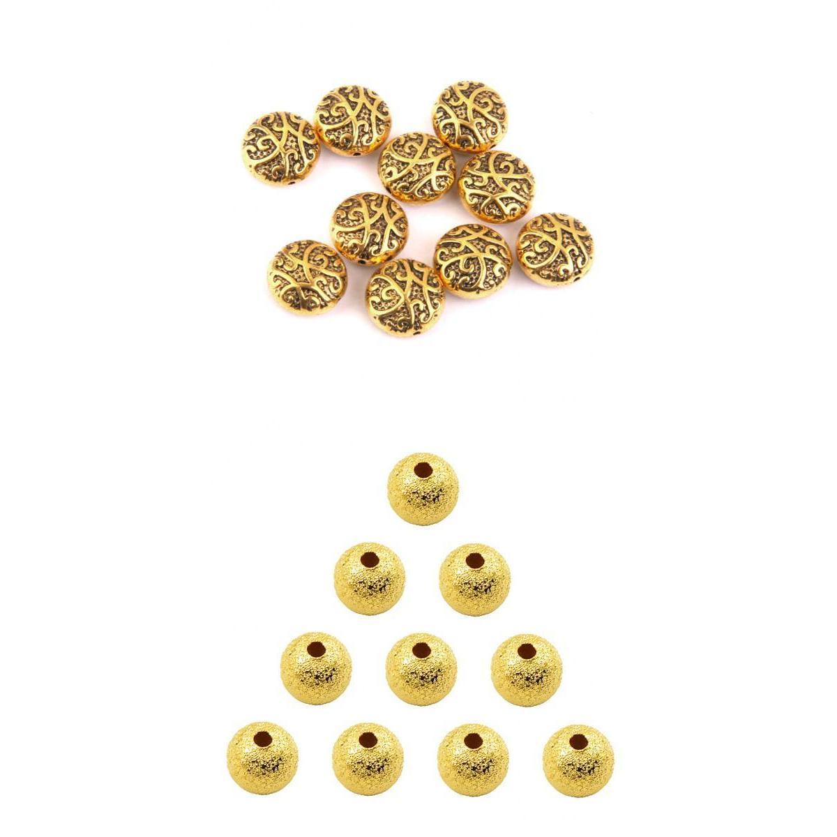 20pcs Round Fashion Hollow Spacer Beads Findings for Jewelry Making Gold