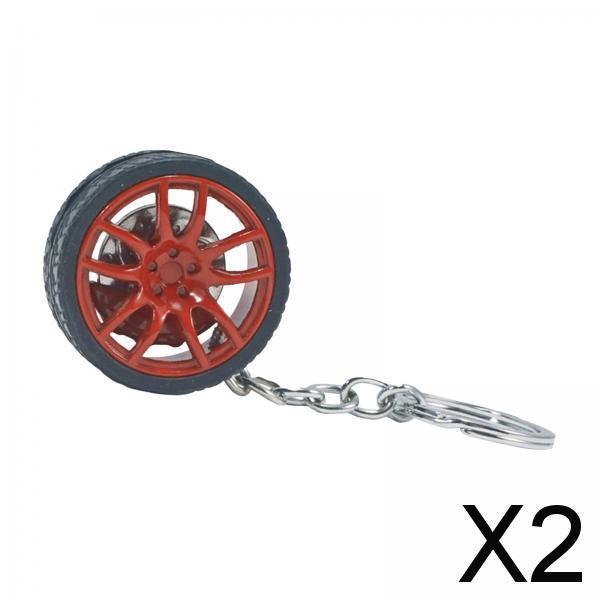 2xMini Cute Tire Keyring Creative Automobile Car Parts Model Key Chains Lovers Red