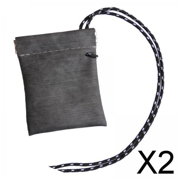 2xHanging Neck Pouch Key Bag Small Wallet Storage Bag for Men Women Earbud Bag Gray