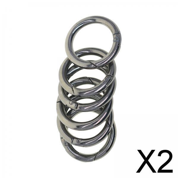 2x6pcs Spring Gate O Rings 32mm for Keychains Handbag Strap Craft Black