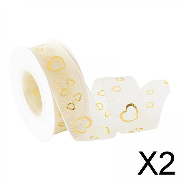 2xTulle Fabric Valentines Day Decor Birthdays Width 2.5cm Creative Mesh Ribbon Heart