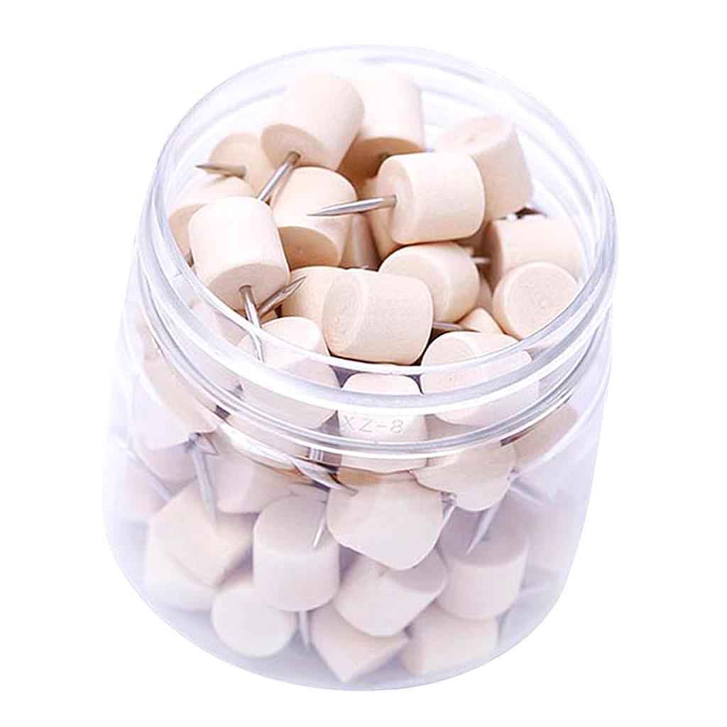 80Pcs Cylinder Wooden Thumb Tacks Rivets For DIY Cork Boards Map Photos Home Office Craft Projects