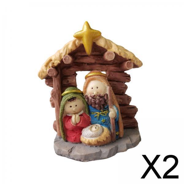 2xHoly Family Figurine Nativity Scene Joseph Jesus Mary Mother Resin Gift dark