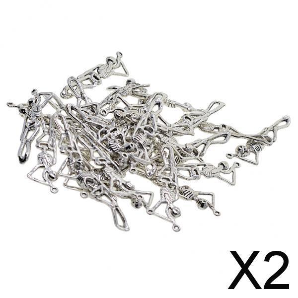 2x30 Pieces Human Skull Skeleton Body Halloween Charms Pendant DIY Jewelry