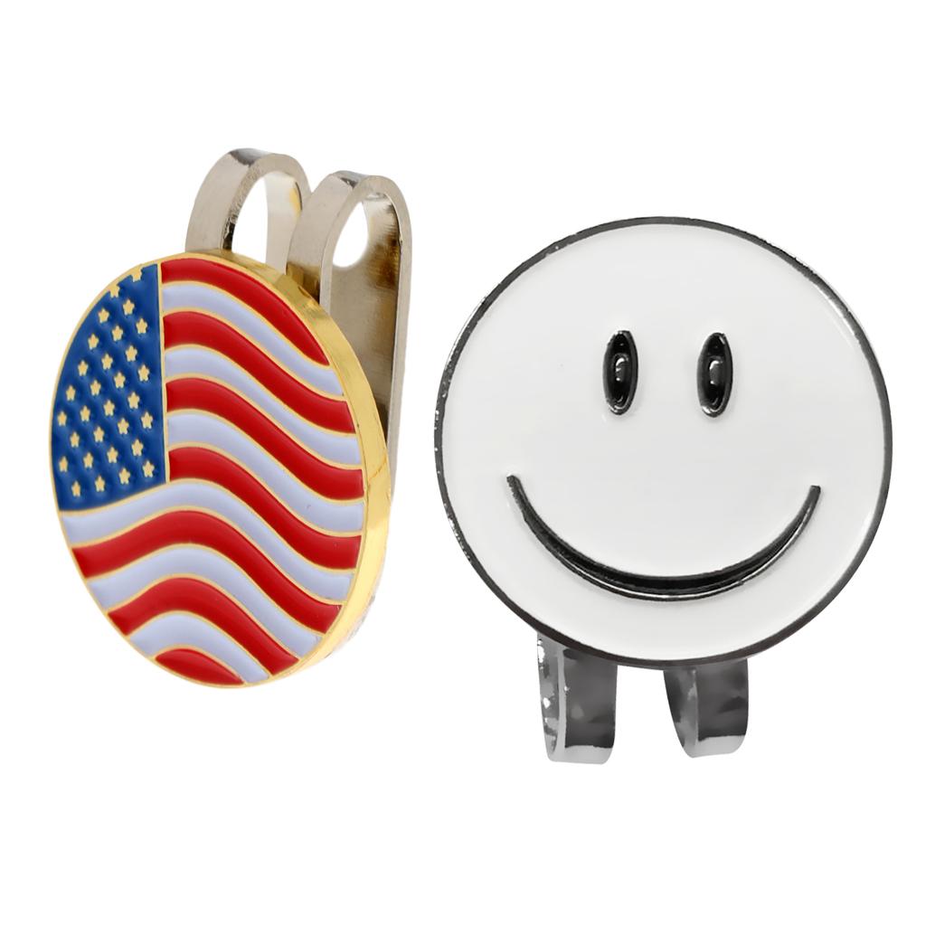 2 Pieces Smile Face and America Flag Golf Ball Marker with Magnetic Hat Clip