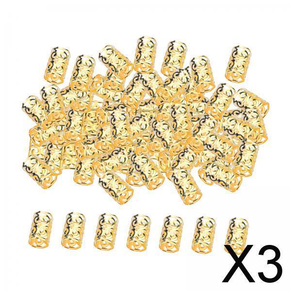 3x100x Dreadlocks Beads Rings Hair Accessories for Women and Men Hair Braiding Golden 10mmx15mm