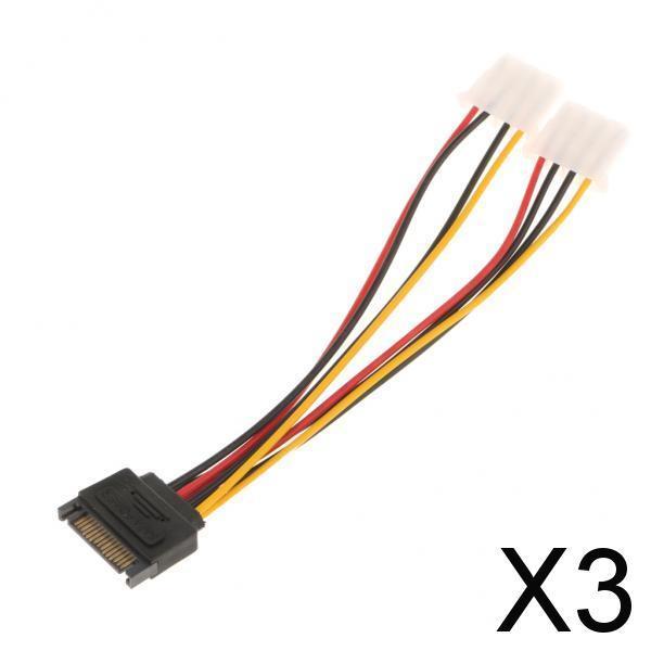 3x15Pin Male to Dual 4Pin Cable 15P SATA Male to 2x 4pin Splitter Power Cord