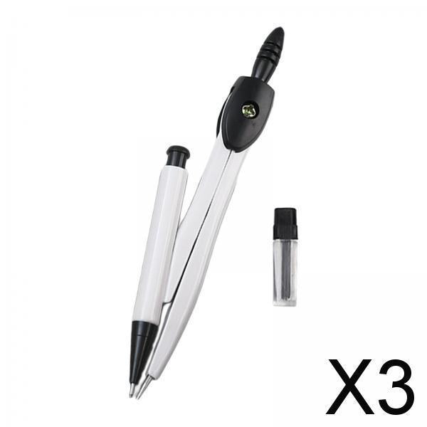 3xProfessional Compass for Geometry, Metal Compasses Circle Drawing Tool White