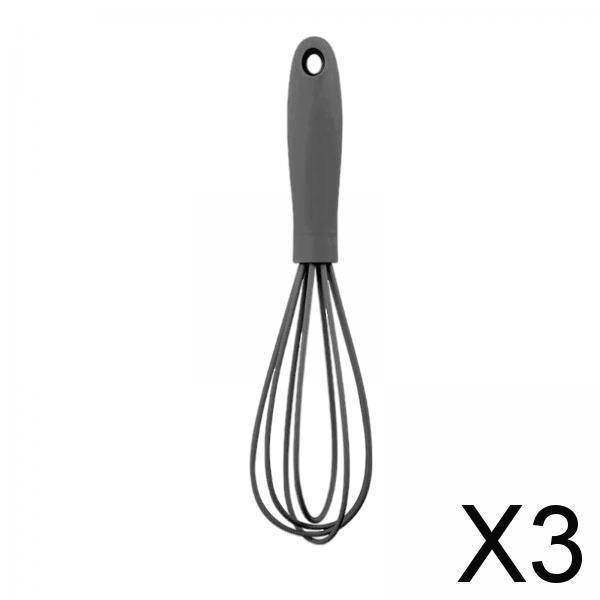 3xSilicone Whisk Kitchen Utensil Non Scratch Mixer Egg Beater Frothing Gray