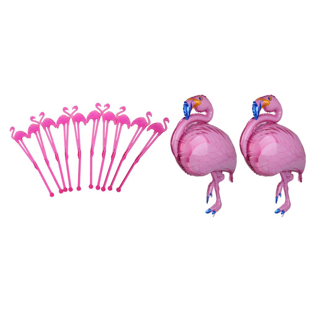 10x Flamingo Milk Coffee Stirring Sticks+2x Large Foil Balloons Party Decor