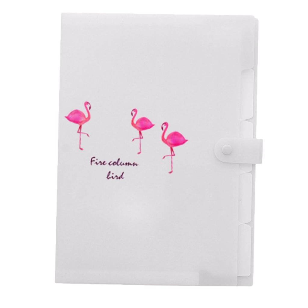 Accordion Folder Document Bag Organizer Paper Holder Flamingo A4 White