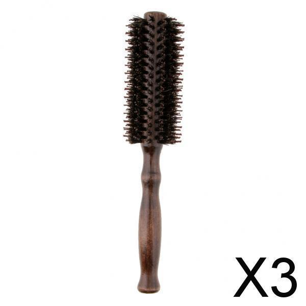 3xRound Wood Handle Hairbrush Barber Hairdressing Curling Hair Comb Brush 14 Rows