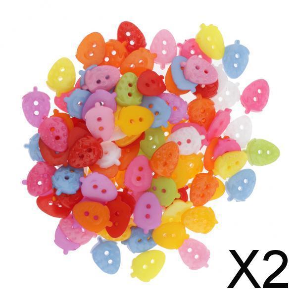 2x100x 15mm Colorful Plastic 2-holes Buttons for DIY Sewing Craft strawberry
