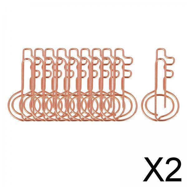 2x10 Pieces Rose Aureate Key Paper Clips Cartoon for Office Supplies File Note