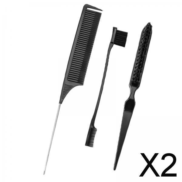 2x3Pcs Slick Brush Set Edge Brush for Grooming Slicking Edge and Back Brushing Black