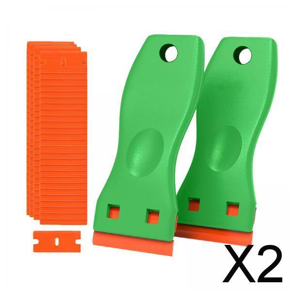 2xGlass Scraper with Blade Cleaner Blade Scraper for Removing Windshields Wall Green