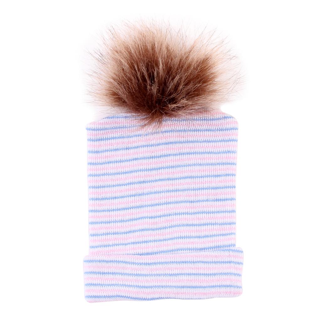 Cute Newborn Baby Soft Comfy Ball Hospital Cap Warm Beanie Hat  Stripe