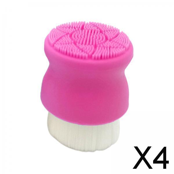 4xManual Face Washing Brush Soft Bristle and Exfoliating Silicone Pad Rose Red