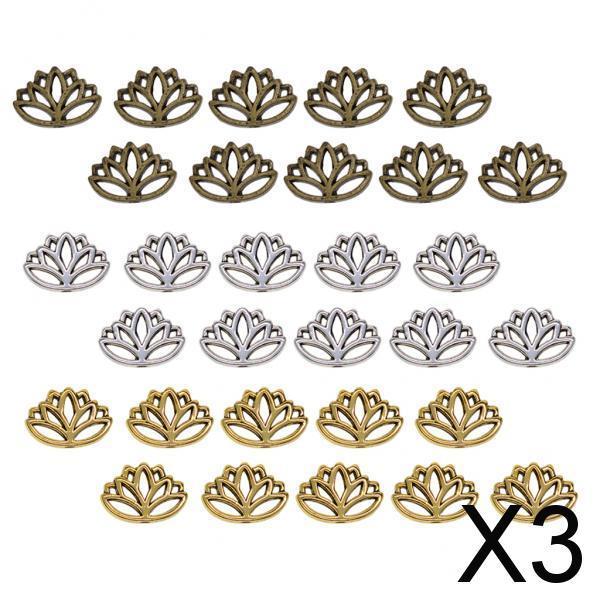 3x30x Retro Hollow out buddha yoga lotus flower metal spacer bead mixed