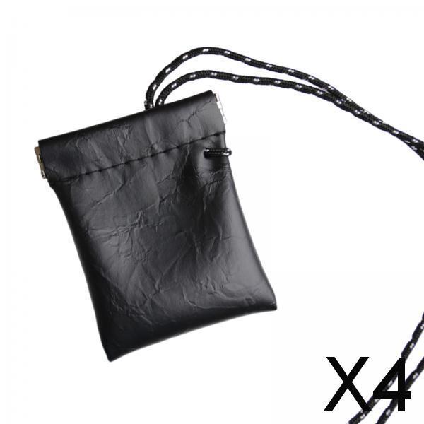 4xHanging Neck Pouch Key Bag Small Wallet Storage Bag for Men Women Earbud Bag Black