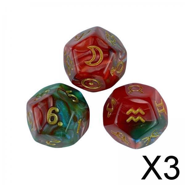 3x3x Astrology Dice 12 Sided for Family Gathering Role Playing Game Dice Games Style B