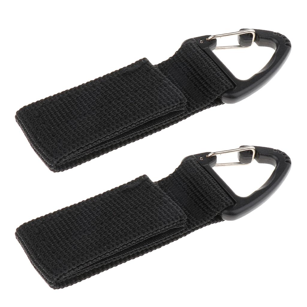 2 Pieces Outdoor Hiking Nylon Webbing Backpack Triangular Hanging Hook Black