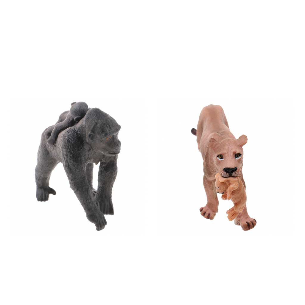 2x Realistic Lioness Gorilla with Baby Wild Animal Model Action Figure Toys