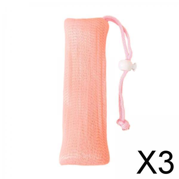 3xSoap Saver Pouch with Drawstring Exfoliator Body Scrubber Soap Pocket Holder Pink