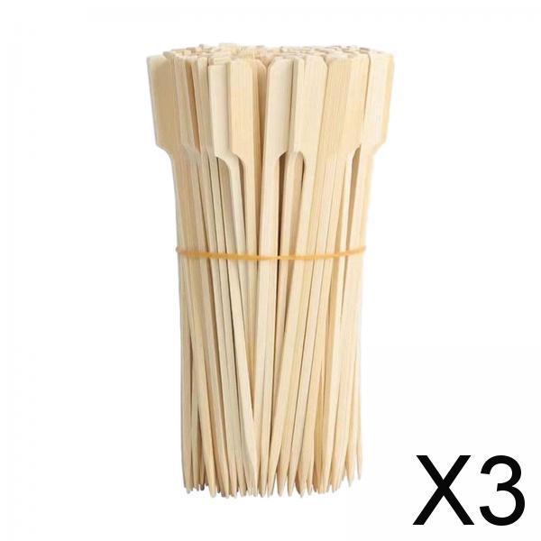 3x100 Pieces Bamboo Skewers BBQ Wood Grilling Skewers for Camping Fruit Kababs 9cm