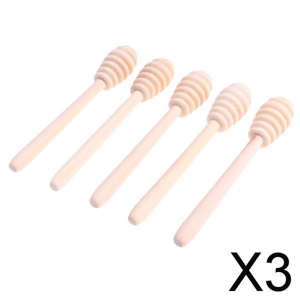 3x5 Pieces Wooden Honey Stirring Sticks Jam Muddler Kitchen Cooking Rods Tool