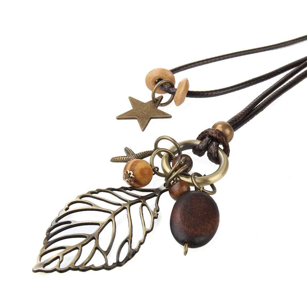 Long Necklace Boho Filigree Leaf 30'' Cord Lady Girls Valentine's Day Gifts