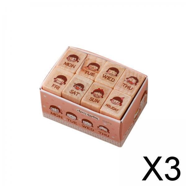 3x8x Wooden Stamps Multipurpose Week Stamps for Journals Stationery Art Crafts