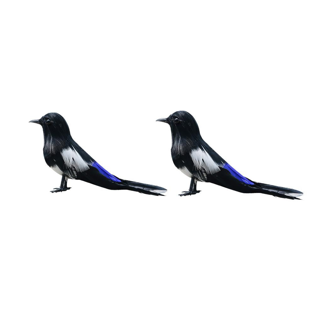 2 Pieces Artificial Bird Feather Realistic Garden Home Decor Ornament Magpie