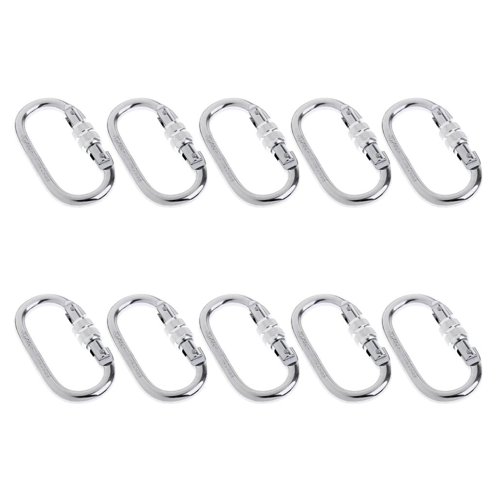 10 Pieces 25KN Oval Carbon Steel Screw Lock Carabiner for Rock Climbing
