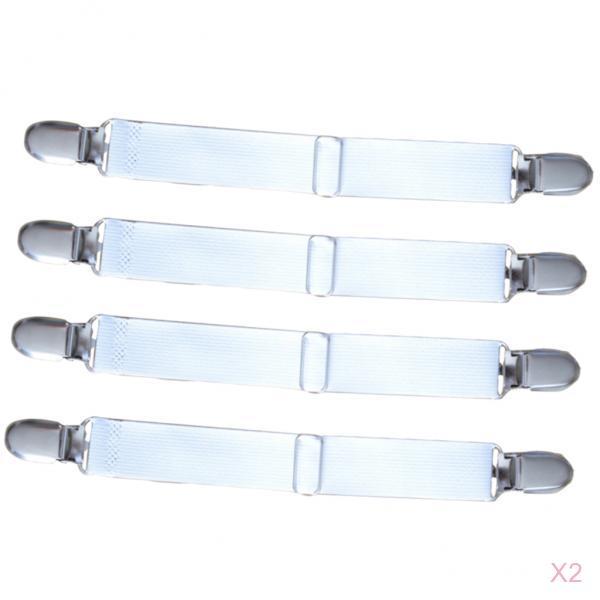8 Pieces Bed Sheet Grippers Suspenders Fastener Clips Straps 2 Heads White