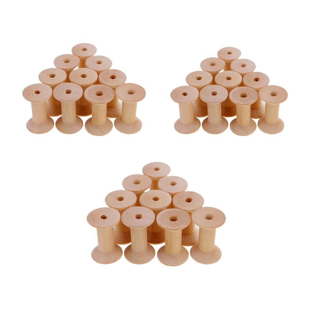 30 Pieces Natural Wooden Empty Thread Spools Sewing Bobbins Sewing Tools