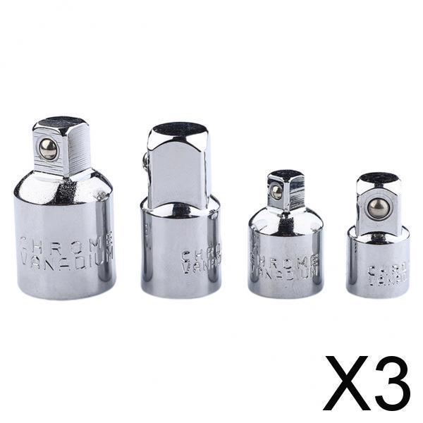 3x4pcs 1/4 3/8 1/2 Drive Socket Adapter Converter Reducer  Silver
