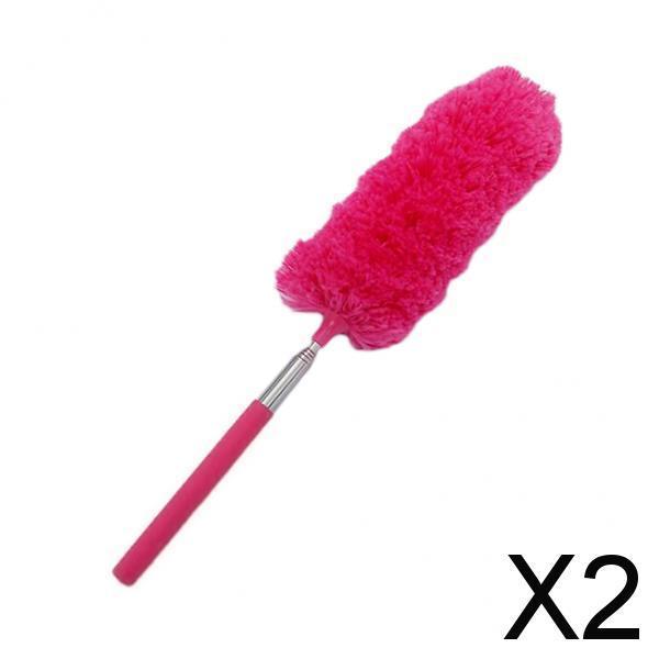 2xMicrofiber Bendable Extension Hand Duster Washable Cleaning Dust Rose Red