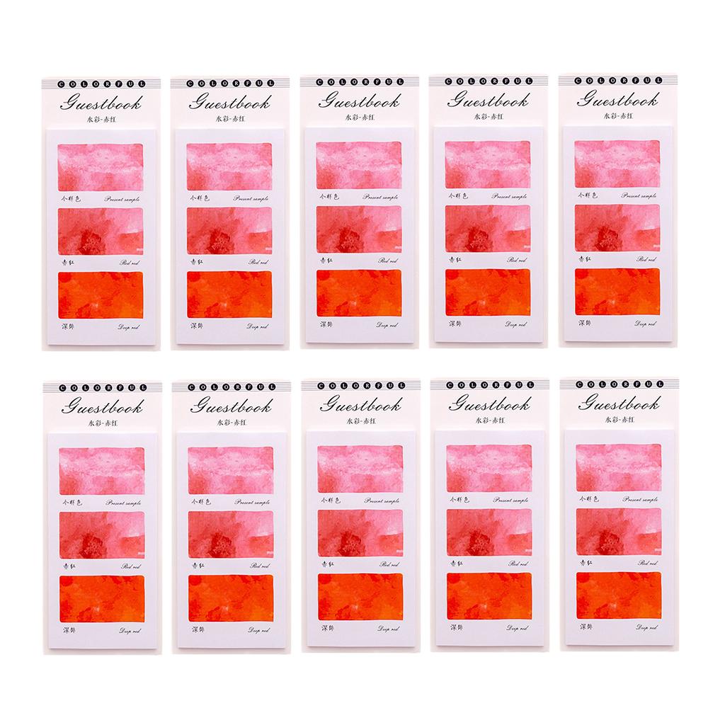 10 Pieces Small Fresh Color Sticky Note Memo Watercolor Note Crimson