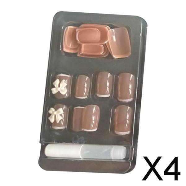 4xPress on Nails with Adhesive Tabs and Nail File 24 Fake Nails for Women Nude Color