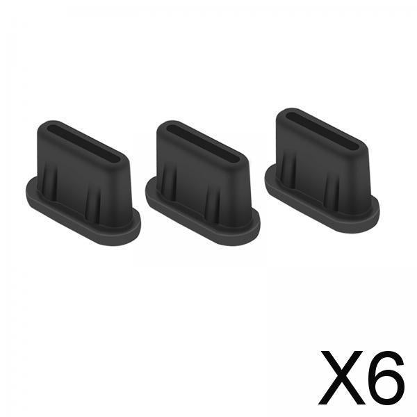 6x3x Type c Charger Cover Silicone Dust Plug Phone Accessories Black