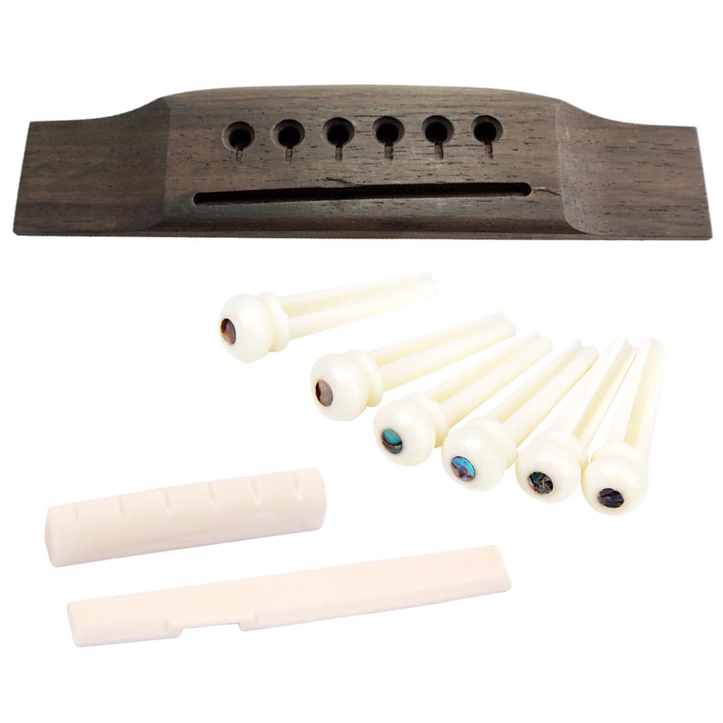 6 String Acoustic Guitar Bone Saddle Nut Bridge Pins with Rosewood Bridge