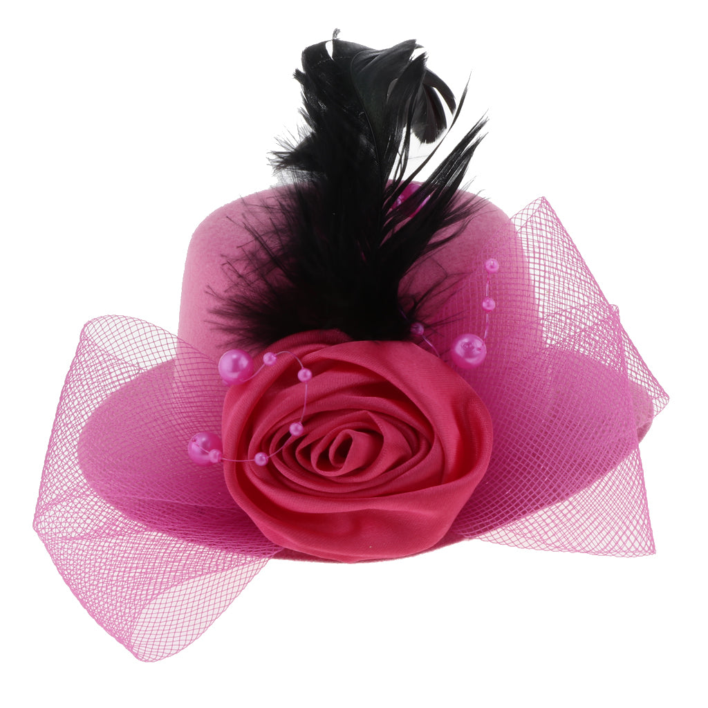 Kids Hats Fascinators Baby Mini Top Hat Hair Clip Style 1-Rose