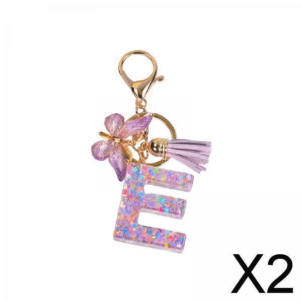 2xResin Keychain Ornaments Girls Women Gifts English Alphabet Keyring Keychain E