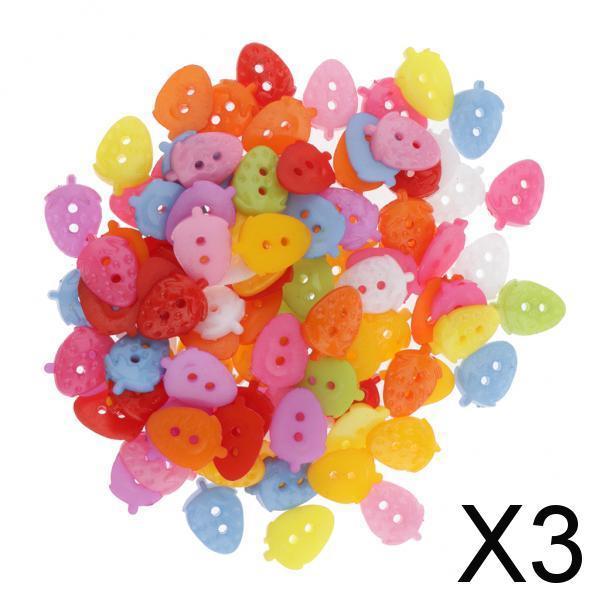 3x100x 15mm Colorful Plastic 2-holes Buttons for DIY Sewing Craft strawberry