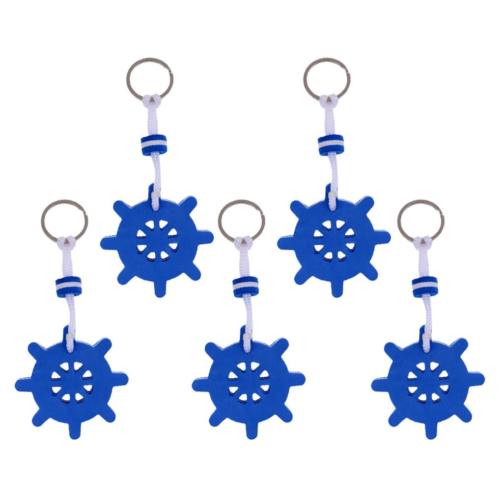 5 Pieces Yachting Boating Floating Key Chain Key Ring - Ships Rudder Blue