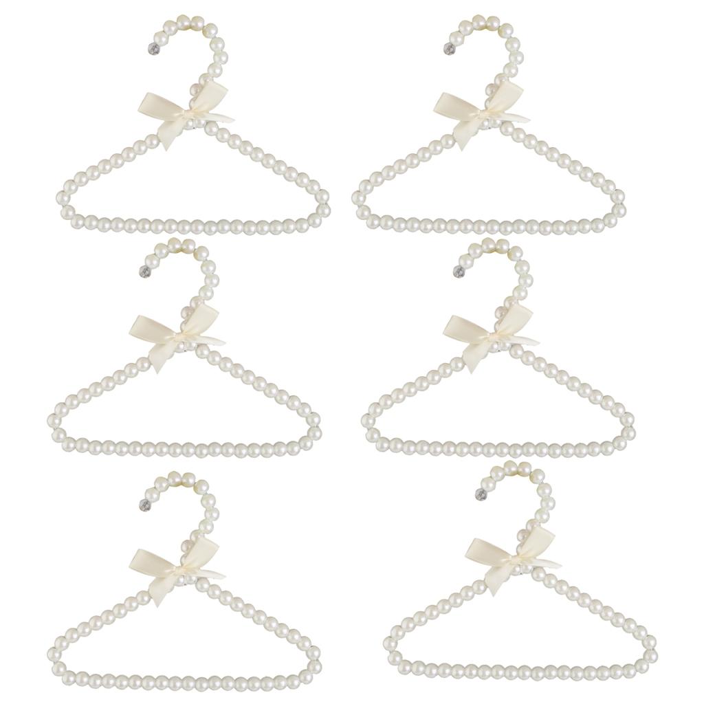 6x Beaded Metal Clothes Trousers Hanger Hook for Children 20cm White Bowknot