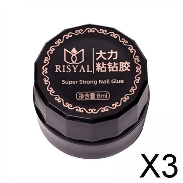 3xNail Rhinestone Glue Nail Glue Gel for Nail Decorations Nail Art Clear Super Strong